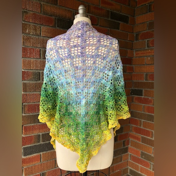 Accessories - 🌈Knitted Shawl beautiful Crochet Pastel rainbow gradient Ombre pretty scarf